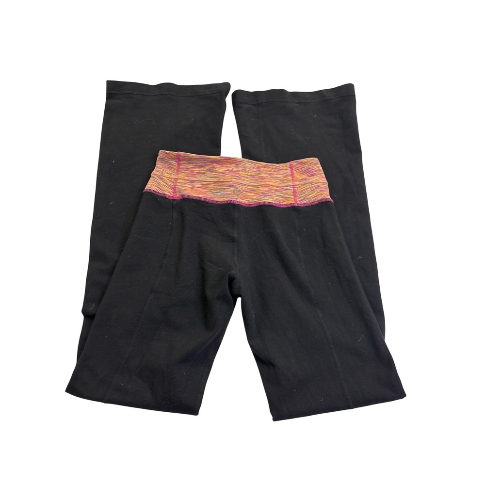 Lululemon Black Flare Leg Yoga Pants Multi Space Dye Waistband Size 2 30 Inseam